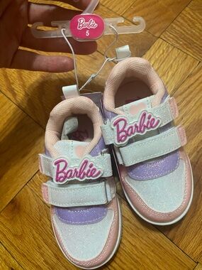 Barbie Pastel Pink & Lavender Glitter Velcro Baby Sneakers